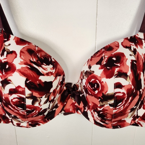 Soma Padded Underwire T-Shirt Bra Red Roses Lingerie Size 36D - Picture 3 of 6